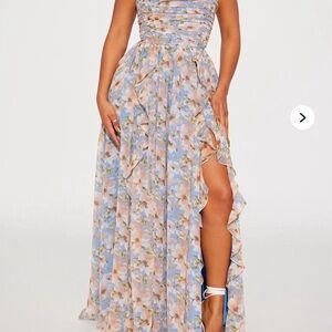 Fashion Nova Floral Maxi Dress - Blue and Pink